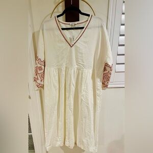 Madewell Cream Dress with Embroidered Sleeves